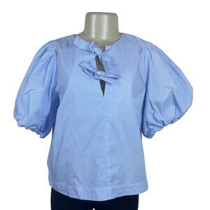 Kate Spade New York Womens Blue & White Striped Puff Sleeve Blouse S - New